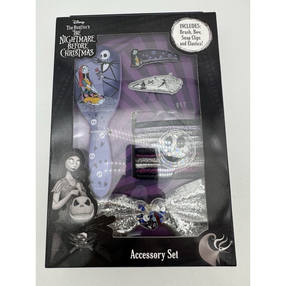 Nightmare Before Christmas Hair Accessory Set (Brush, Bow, PVC Snaps, Lurex E...
